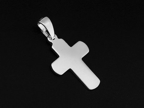 Silber Anhänger in Form eines Kreuzes aus 925 Sterling Silber, rhodiniert mit abgerundeten Ecken, Größe 1,8 cm, schlichtes Design vom Hersteller Juwelier Harnisch.