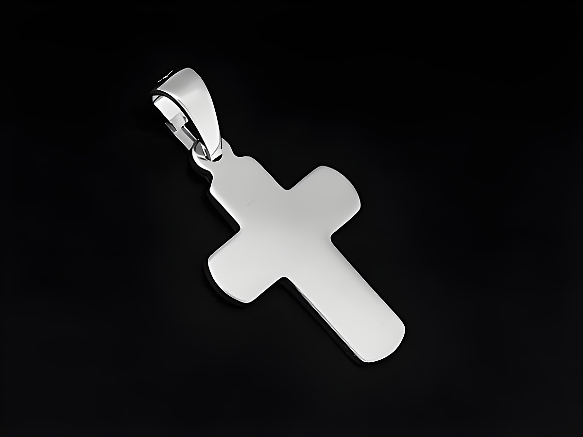 Silber Anhänger in Form eines Kreuzes aus 925 Sterling Silber, rhodiniert mit abgerundeten Ecken, Größe 1,8 cm, schlichtes Design vom Hersteller Juwelier Harnisch.