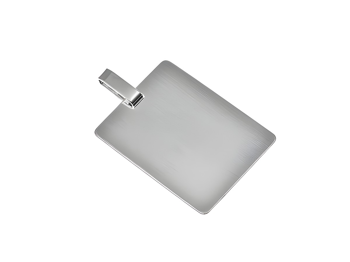 Silber Anhänger rhodiniert mit einer gravierbaren Platte in der Größe 30x23mm vom Hersteller Juwelier Harnisch, schlichtes Design, ideal für persönliche Gravuren.