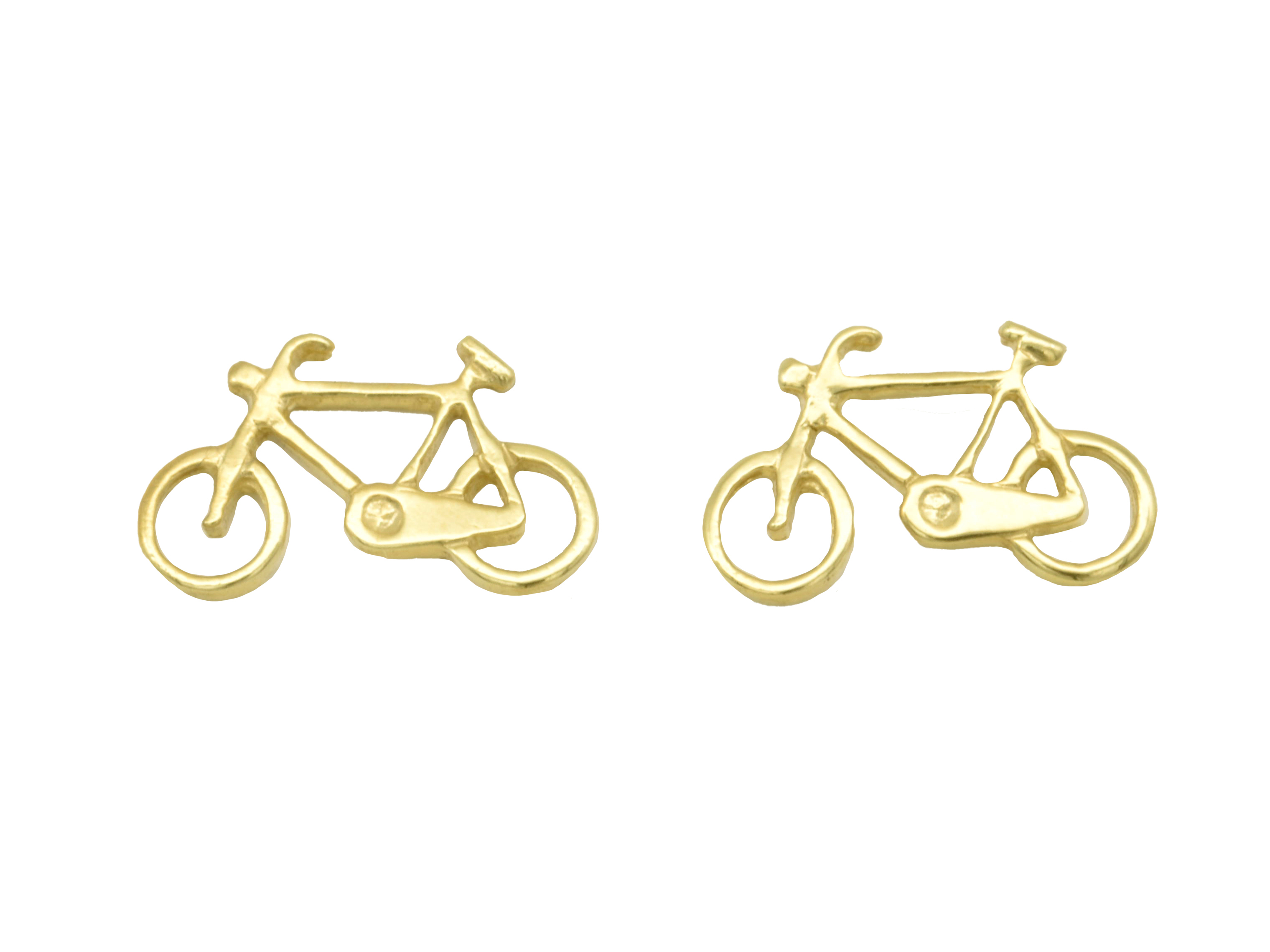 Silber Ohrringe Ohrstecker in Form eines Fahrrads aus vergoldetem Sterling Silber, poliert, hergestellt von Juwelier Harnisch, in Gelbgold auf Silber.