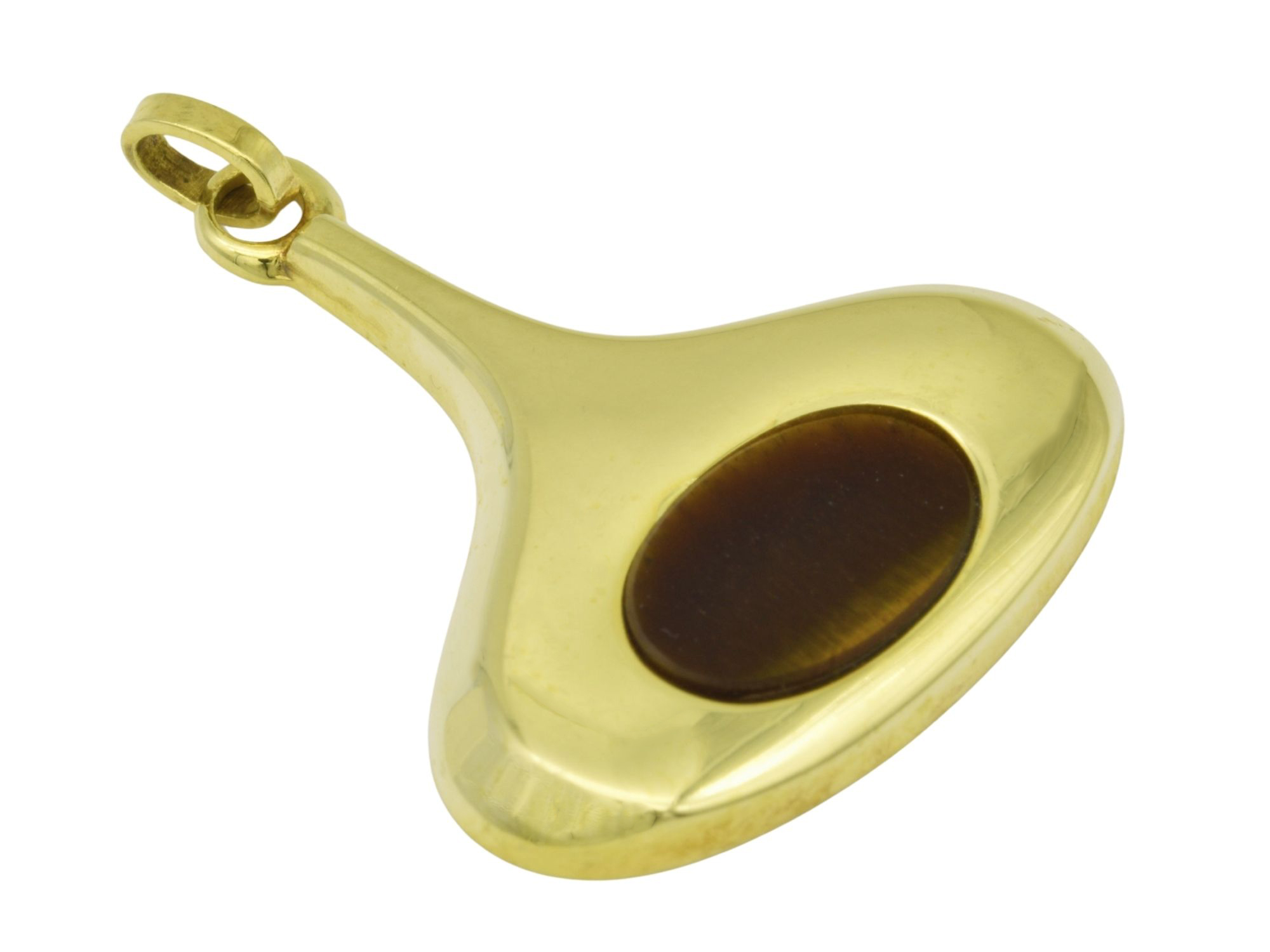 Anhänger Gold Retro 70er Stil Tigerauge - Gelbgold poliert - Tigerauge Braun