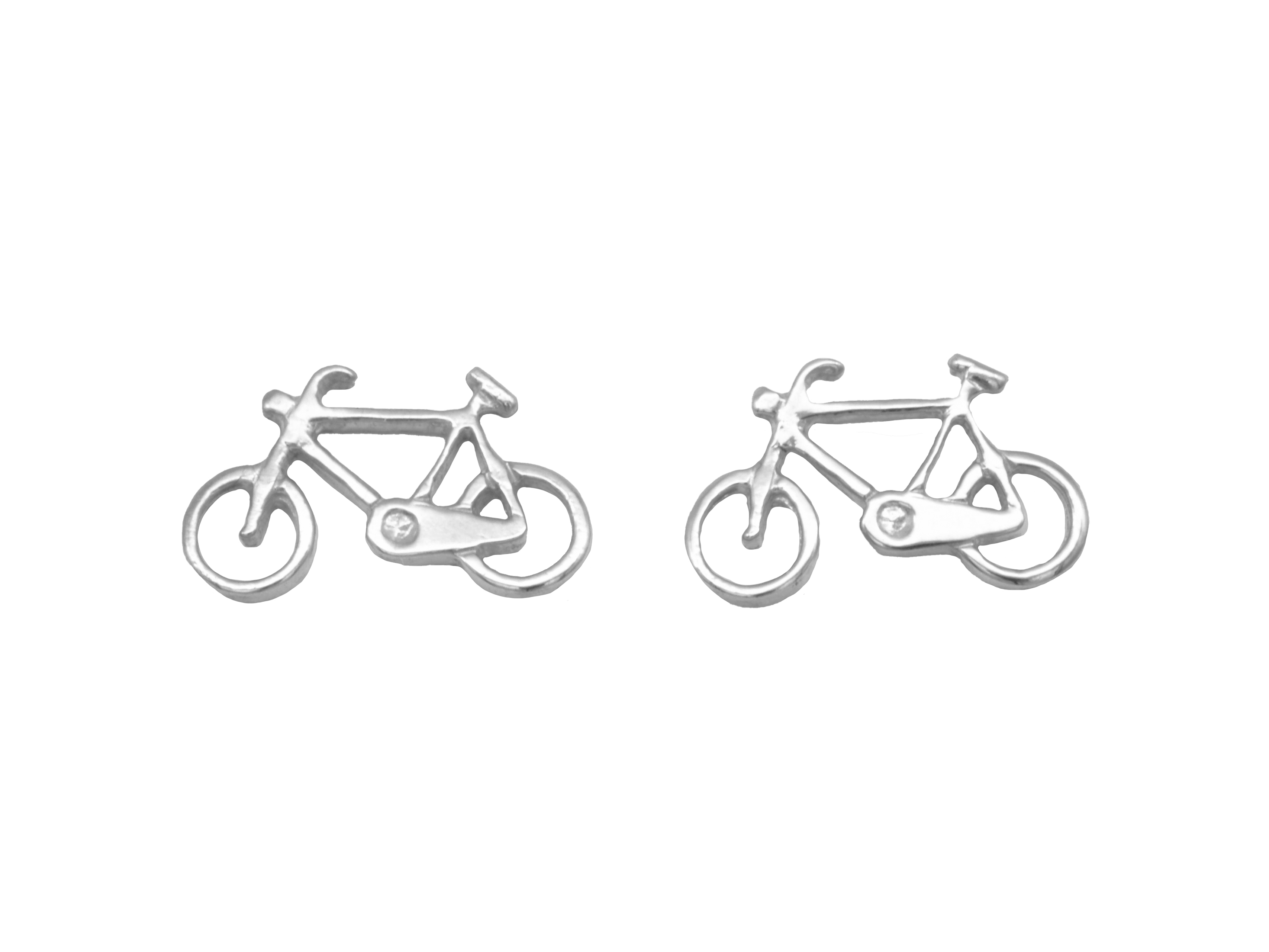 Silber Ohrringe Ohrstecker in Form eines Fahrrads aus Sterling Silber rhodiniert, ohne Stein, hergestellt von Juwelier Harnisch, ideal für Fahrradliebhaber.