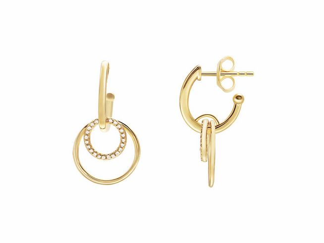Xenox Sterling Silber Ohrringe XS2276G SUNRISE in Gelbgold Vergoldung mit mehreren Ringen und funkelnden Details, eleganter Ohrschmuck für stilvolle Auftritte.