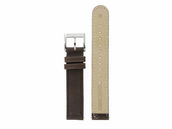 Braunes Lederarmband für Mondaine Uhren FEM.3116.70Q.2.K mit Naht, 16 mm, echtes Leder, langlebig und stilvoll, perfekt als Ersatz für Ihr Uhrenmodell.