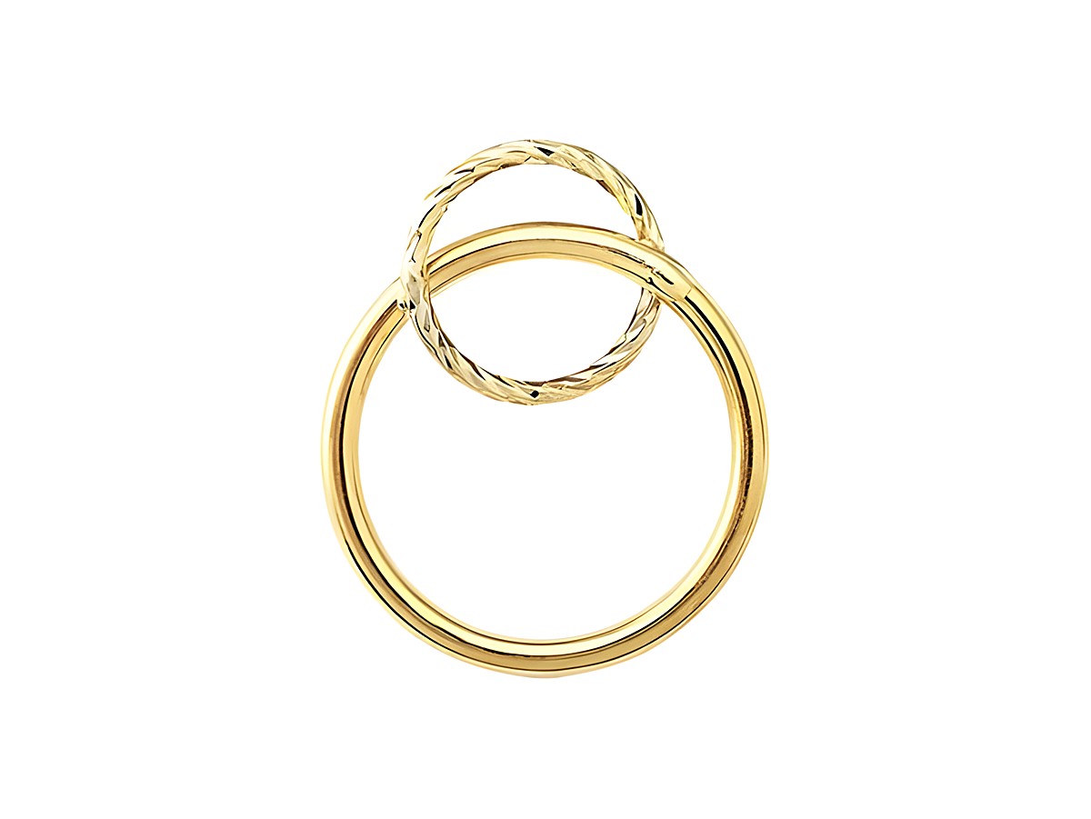 Gelbgold 585 Anhänger von Xenox, poliertes Design mit zwei ineinandergreifenden Ringen, einer glatt und einer gedreht, ideal für eleganten Schmuck.