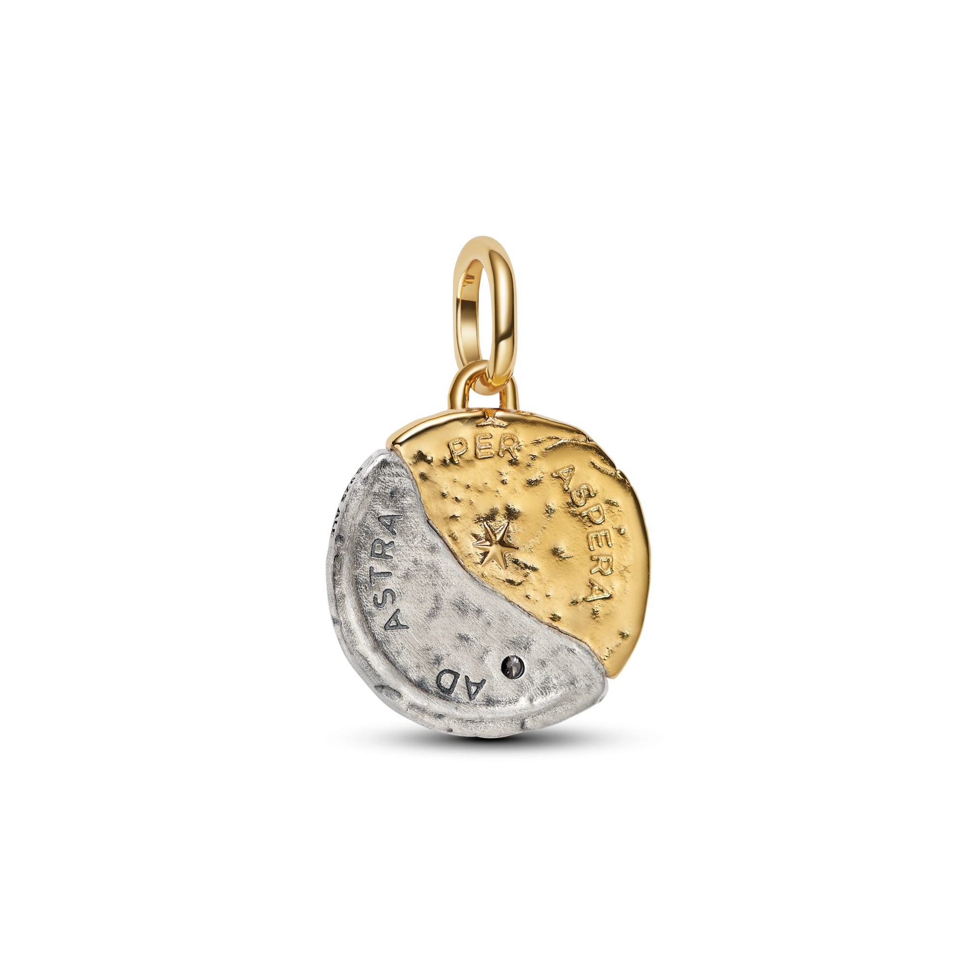 Pandora Me - Sonne und Mond Medaillon-Charm - Silber & Gelbgold Vergoldung - Zirkonia - PER ASPERA AD ASTRA – Ansicht 3