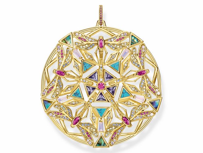 Ein edler Anhänger aus vergoldetem Sterling Silber von Thomas Sabo, verziert mit mehrfarbigen Zirkonia, in filigraner Schneekristallform und lebendigen Farben.