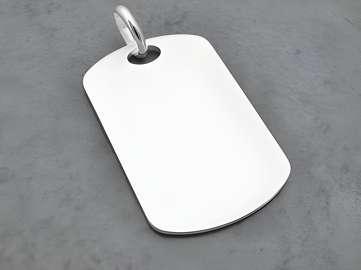 Silber Anhänger Rechteck Gravurplatte mattiert, Hersteller Juwelier Harnisch, schlicht und elegant gestaltet, ideal zum Personalisieren oder als modisches Accessoire.