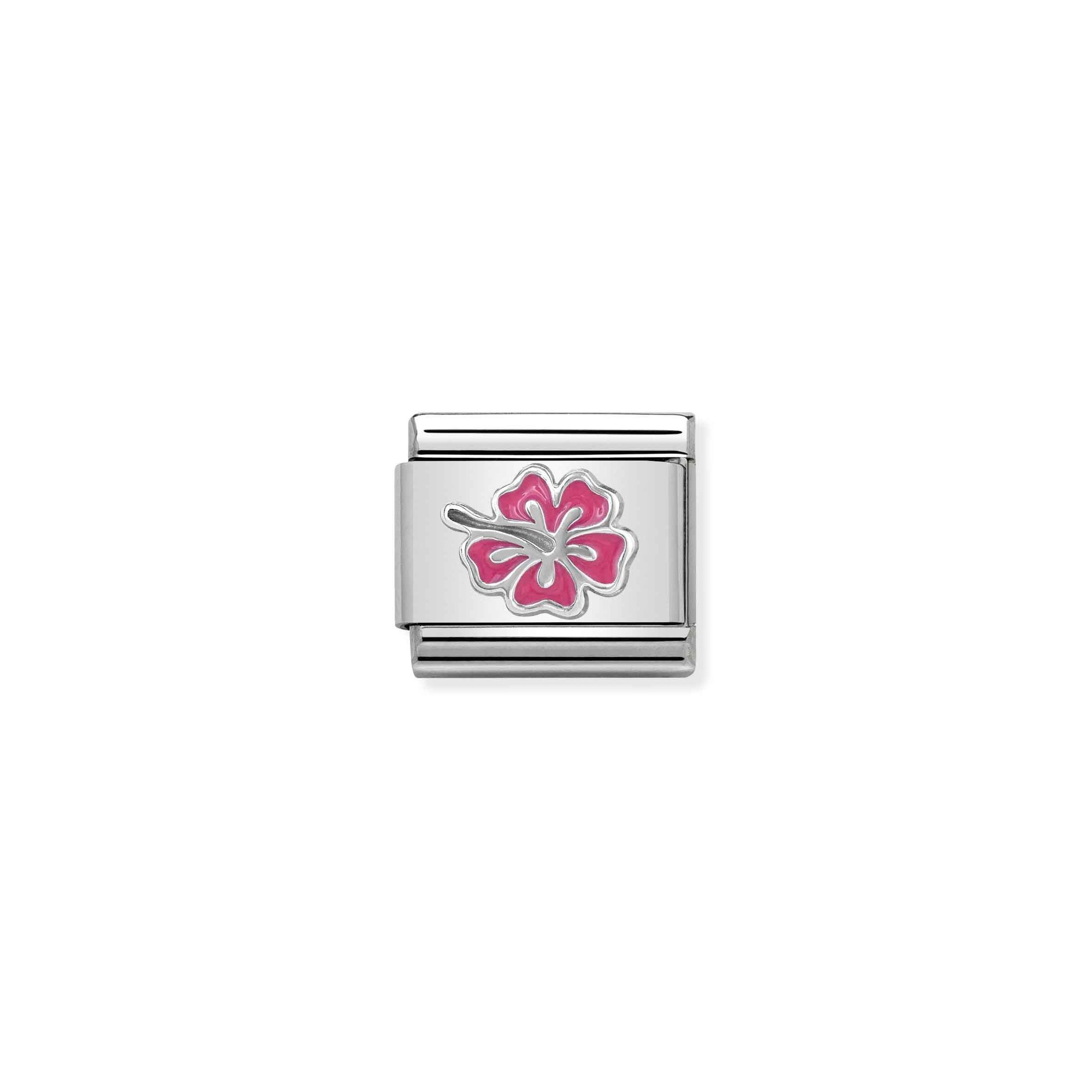 Nomination Composable Classic Charm SilverShine Hibiskus rosa - Edelstahl, Silber 925, Emaille
