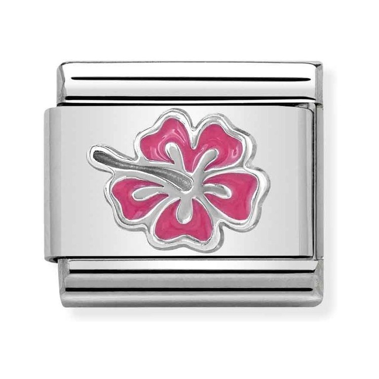 Nomination Composable Classic Charm SilverShine Hibiskus rosa - Edelstahl, Silber 925, Emaille