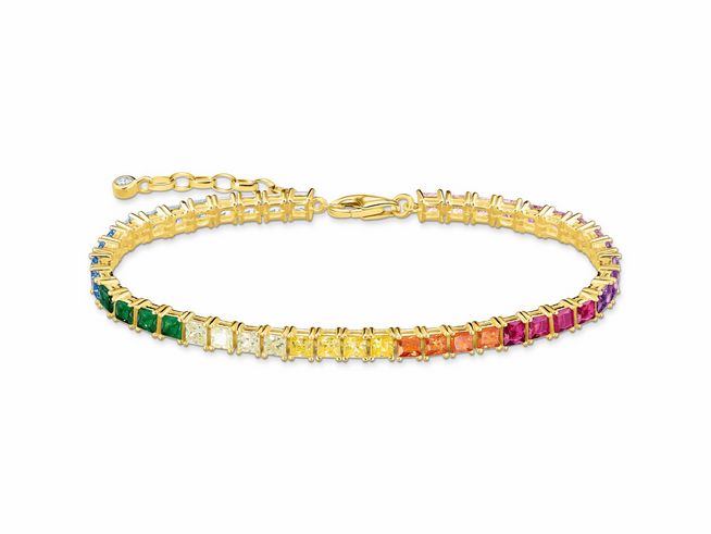 Armband aus Sterling Silber mit Vergoldung in Gelbgold und Zirkonia, im Regenbogen-Design, 19 cm lang, Hersteller: Thomas Sabo, ideal für stilvolle Akzentuierungen.