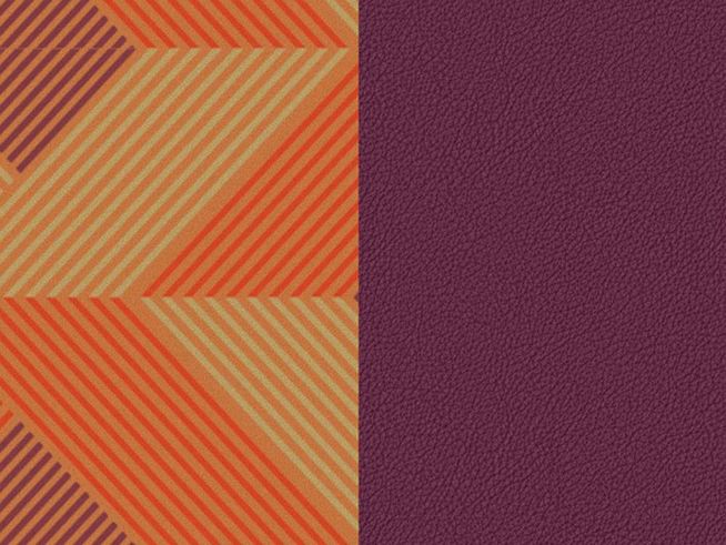 Violette Armreif Einlage mit geometrischem Muster in Beige, Orange und Violett, kombiniert mit einfarbigem Violett. Ideal für Les Georgettes Armreifen mit 14 mm Einlagen.