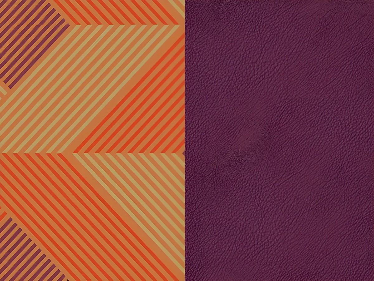 Violette Armreif Einlage mit geometrischem Muster in Beige, Orange und Violett, kombiniert mit einfarbigem Violett. Ideal für Les Georgettes Armreifen mit 14 mm Einlagen.