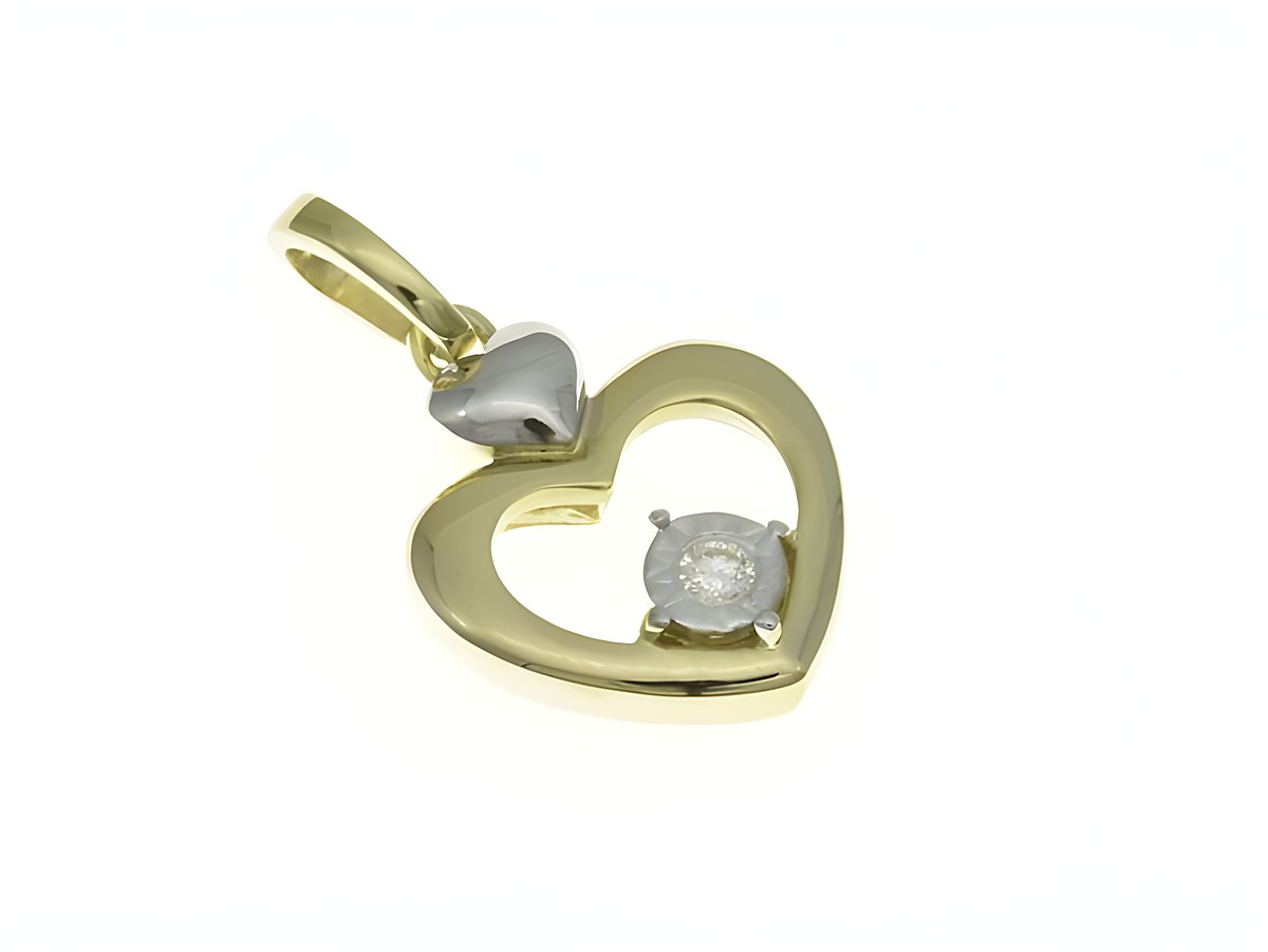 Herzen Anhänger aus Gelbgold und Weißgold Bicolor 333 rhodiniert mit einem Diamanten, hergestellt von Juwelier Harnisch, Perlen & Steine.