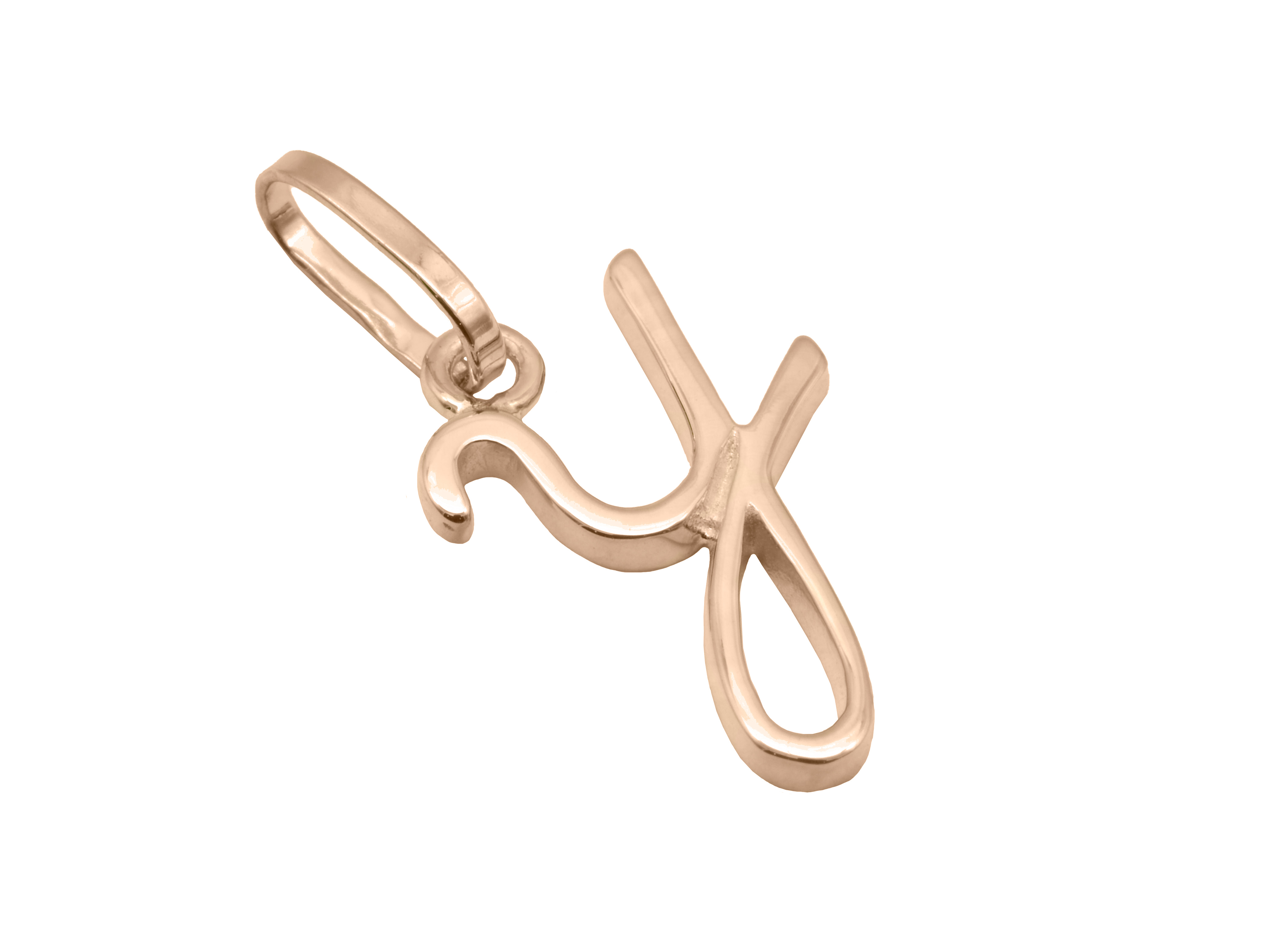 Buchstaben Anhänger Y aus Sterling Silber roségold vergoldet, poliert, Hersteller Juwelier Harnisch, stilvolles Design für persönliche Schmuckstücke.