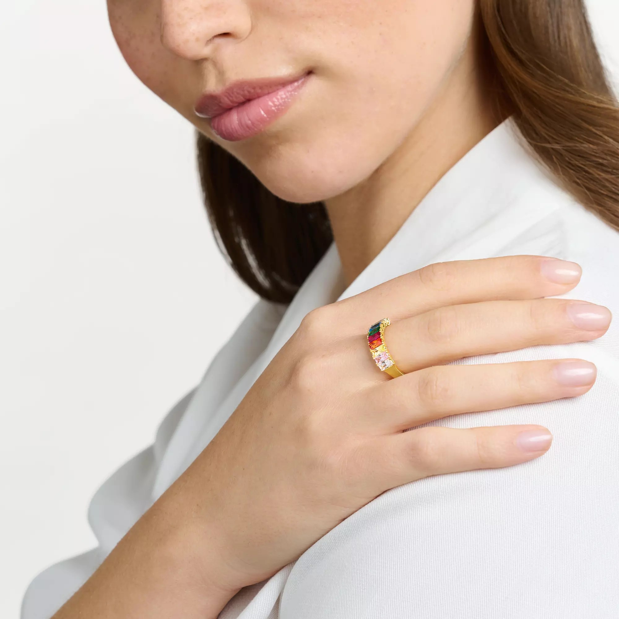 Thomas Sabo Ring bunte Steine gold – Silber – vergoldet – 6 mm hoch – Ansicht 2
