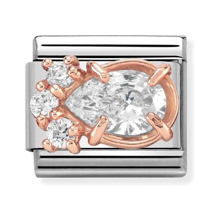 Nomination Composable Classic Charm Couture Tropfen weiß - Edelstahl, Gold 375 Roségold, Zirkonia