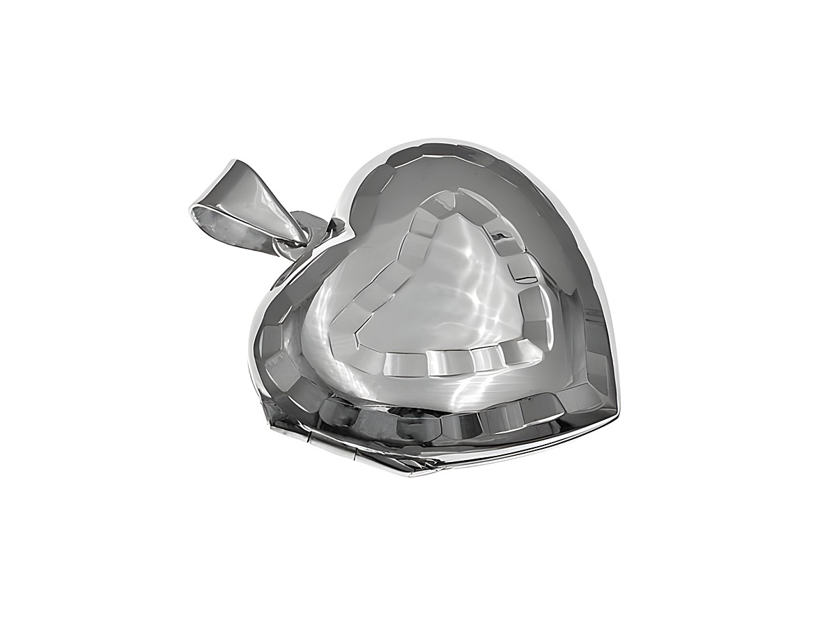 Silber Medaillon in Herzform, traumhaft gestaltet mit einer glänzenden Oberfläche, Hersteller Juwelier Harnisch, ideal als romantisches Geschenk oder persönlicher Schmuckartikel.