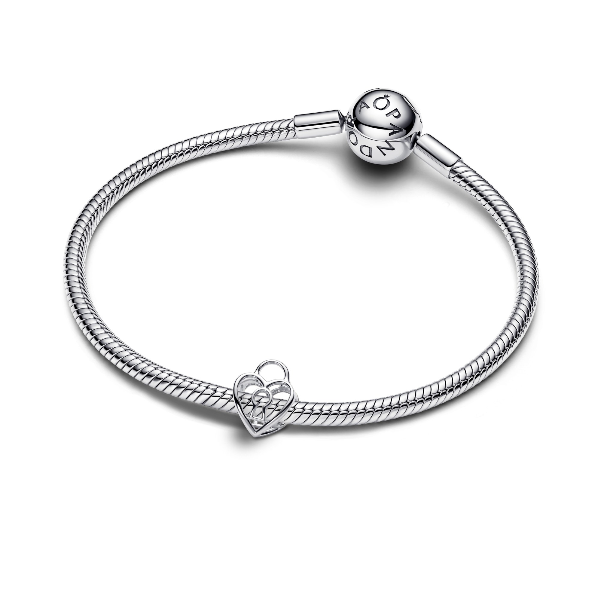 Pandora Offen gearbeitetes Herz Vorhängeschloss - Charm - Silber – Ansicht 2