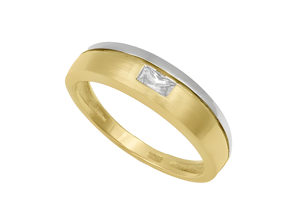Ring aus Gelbgold und Weißgold 333 bicolor, besetzt mit Zirkonia, Größe 56, Hersteller Juwelier Harnisch, elegantes Design ideal für besonderen Anlässe.