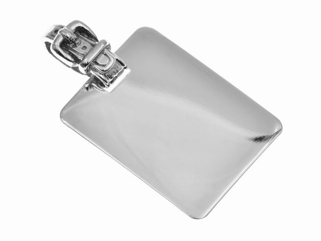 Gravurplatte mit Schnalle groß in Silber, schlichtes Design, Hersteller Juwelier Harnisch, ideal als Anhänger für personalisierte Gravuren.
