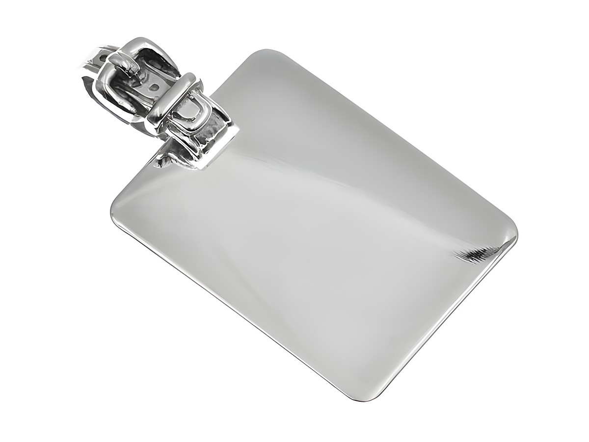 Gravurplatte mit Schnalle groß in Silber, schlichtes Design, Hersteller Juwelier Harnisch, ideal als Anhänger für personalisierte Gravuren.