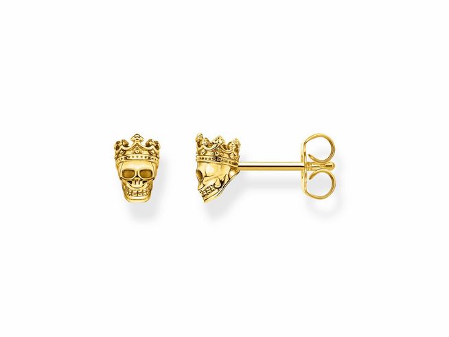 Thomas Sabo Ohrstecker H2163-413-39 aus vergoldetem Sterling Silber in Form eines Königs-Schädelmotivs mit Krone, elegantes und auffälliges Design für jedes Outfit.