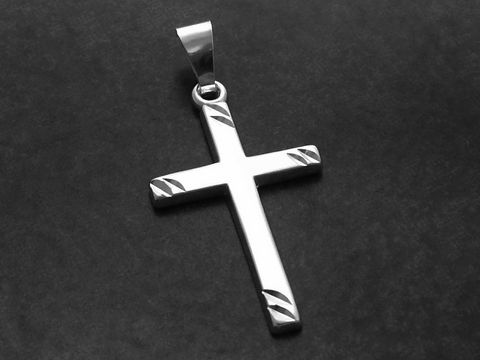 Kreuz Anhänger aus Sterling Silber, mattiert mit Diamantschliff und dezentem Muster, Hersteller Juwelier Harnisch.