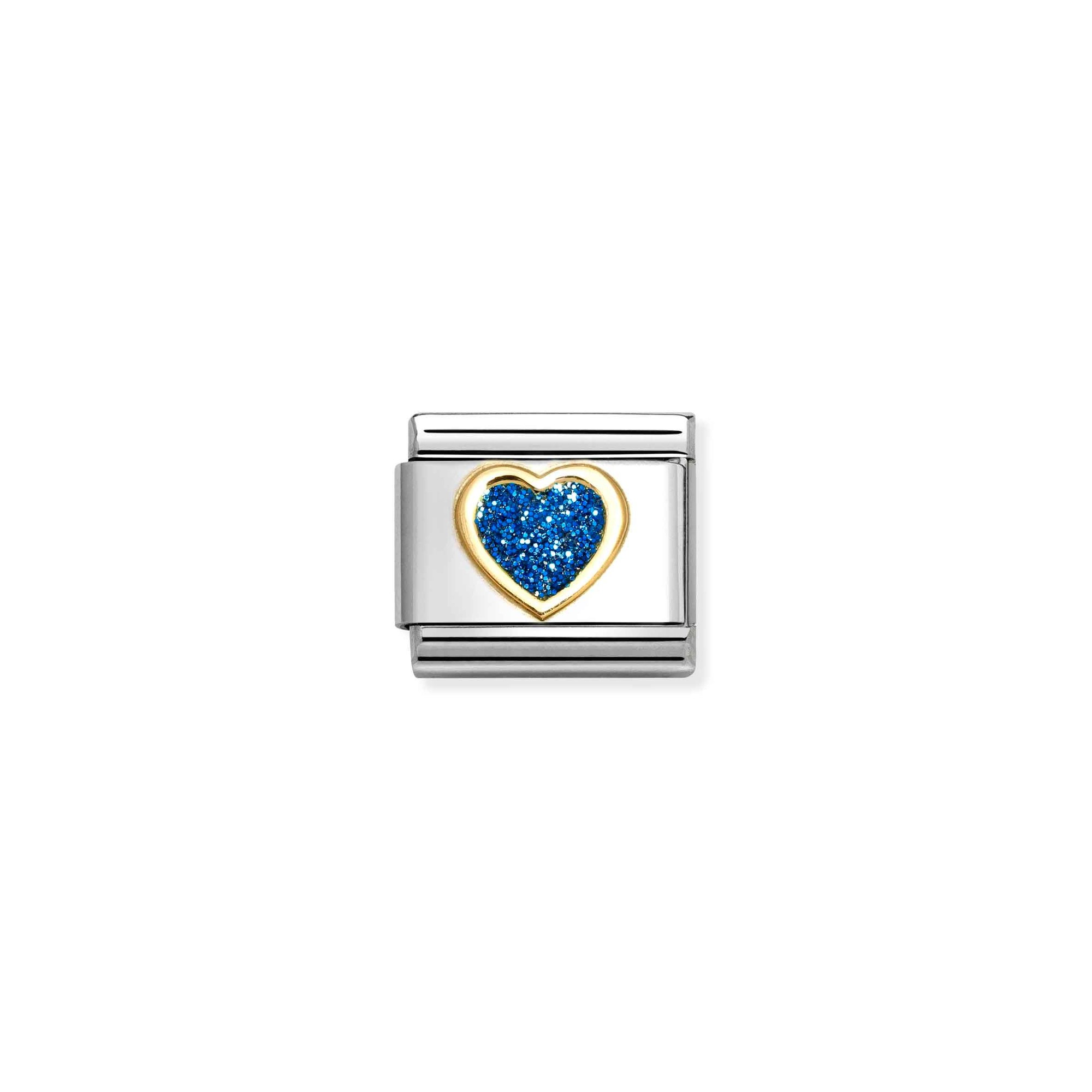 Nomination Composable Classic Charm Herz blau - Edelstahl, Gold 750 Gelbgold, Emaille, Zirkonia