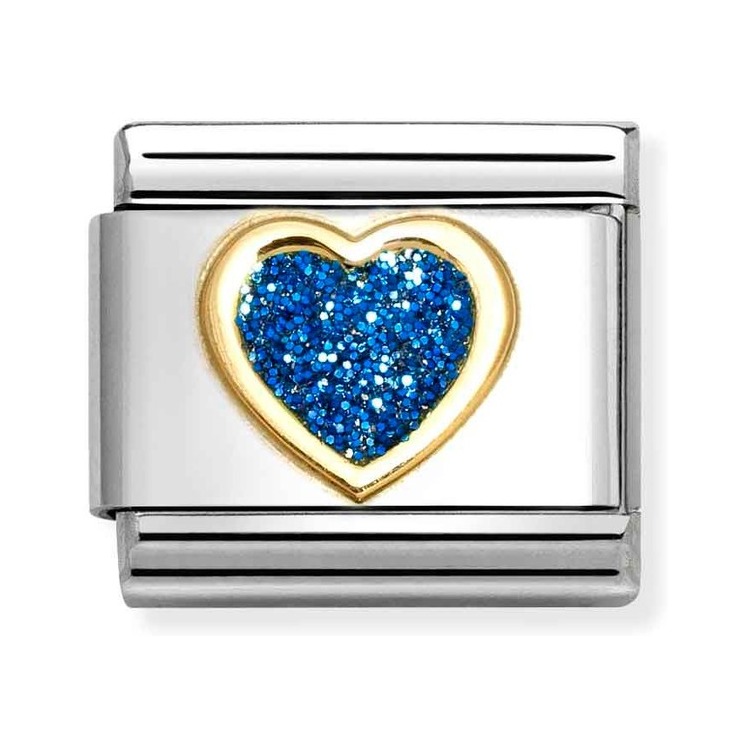 Nomination Composable Classic Charm Herz blau - Edelstahl, Gold 750 Gelbgold, Emaille, Zirkonia