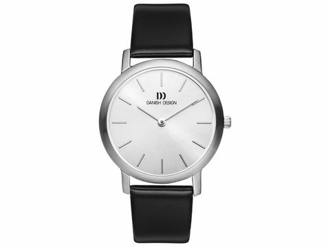 Danish Design 3324347 Uhr in Edelstahl mit schwarzem Lederarmband, elegantes Ziffernblatt in Silber, minimalistisches Design, Durchmesser 30 mm, Hersteller Danish Design.