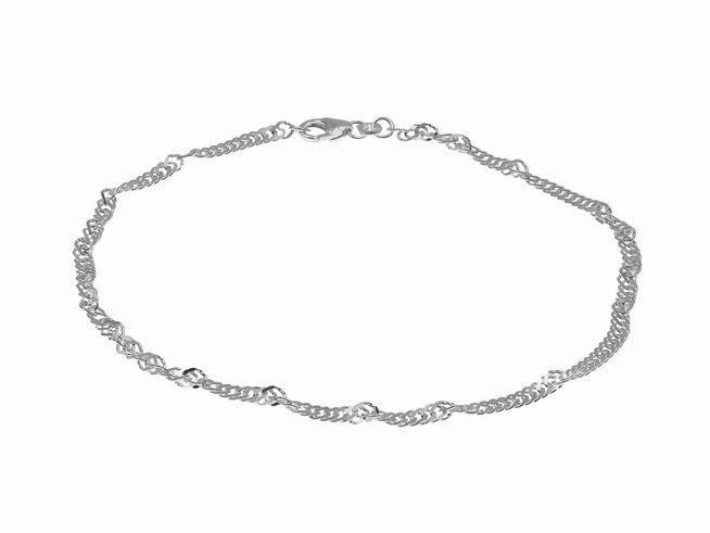 Silbernes Fußkettchen aus Singapur mit einer Länge von 23 bis 25 cm und einem Karabinerverschluss, hergestellt von Juwelier Harnisch, klassisches Design.