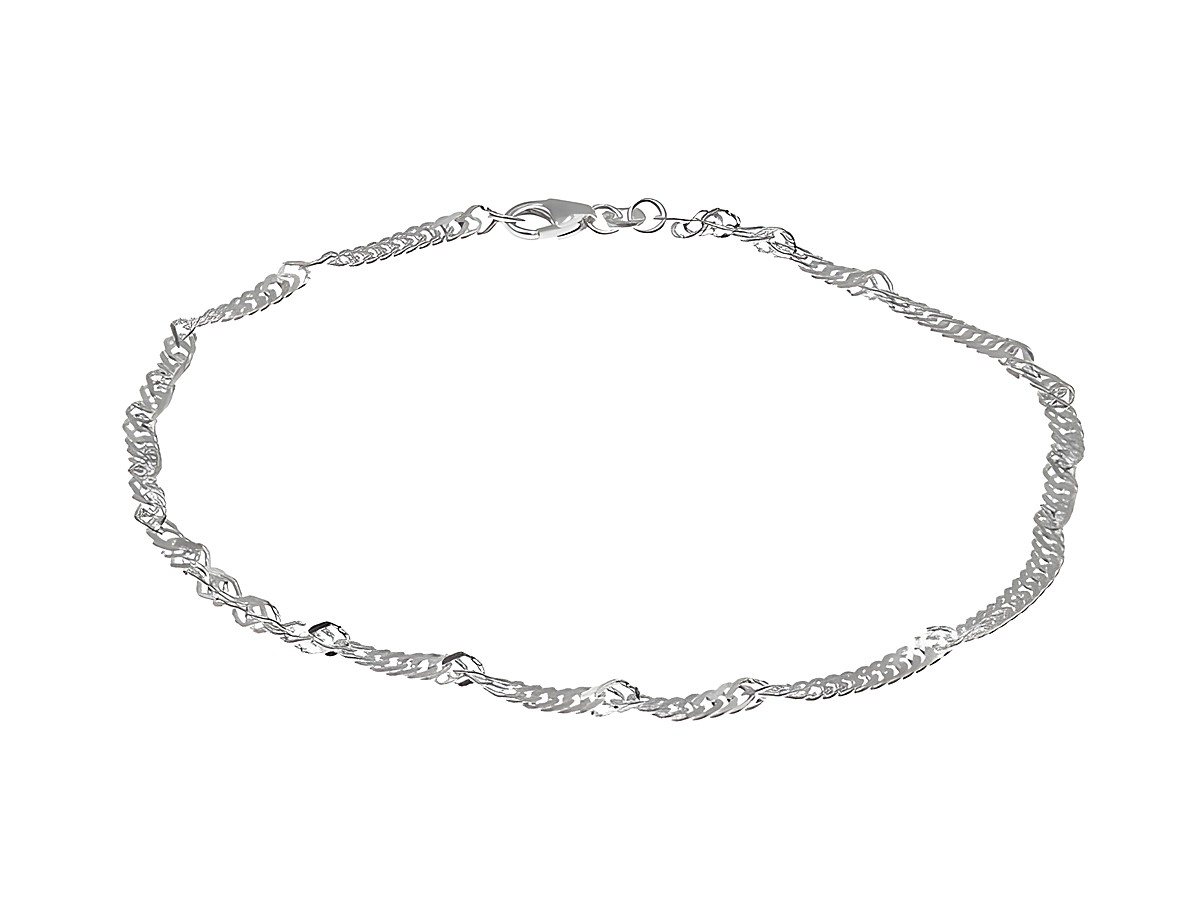Silbernes Fußkettchen aus Singapur mit einer Länge von 23 bis 25 cm und einem Karabinerverschluss, hergestellt von Juwelier Harnisch, klassisches Design.