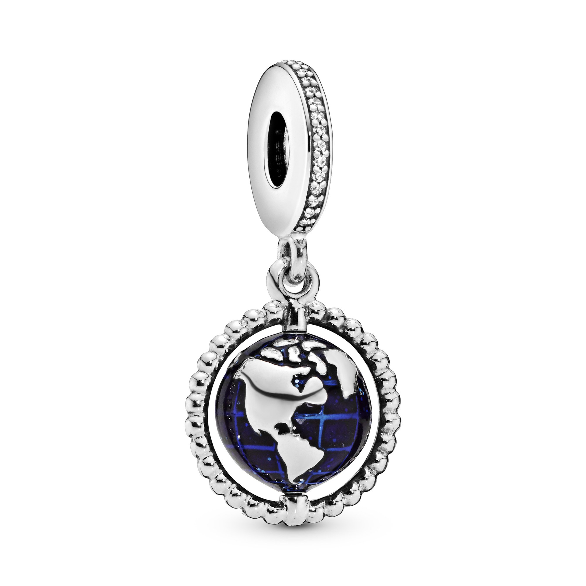 Pandora Globus - Silber Anhänger beweglich - Zirkonia + Emaille - Globe