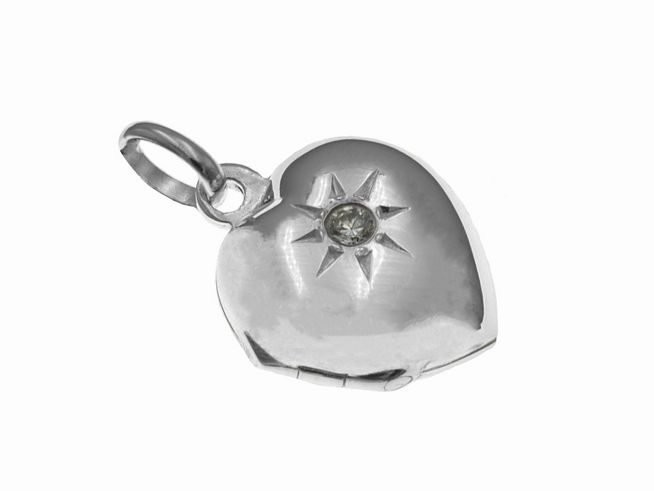 Herz poliert Medaillon aus Sterling Silber mit Zirkonia Stein, Hersteller Juwelier Harnisch, hochwertig verarbeitet, elegantes Design für persönlichen Schmuck.