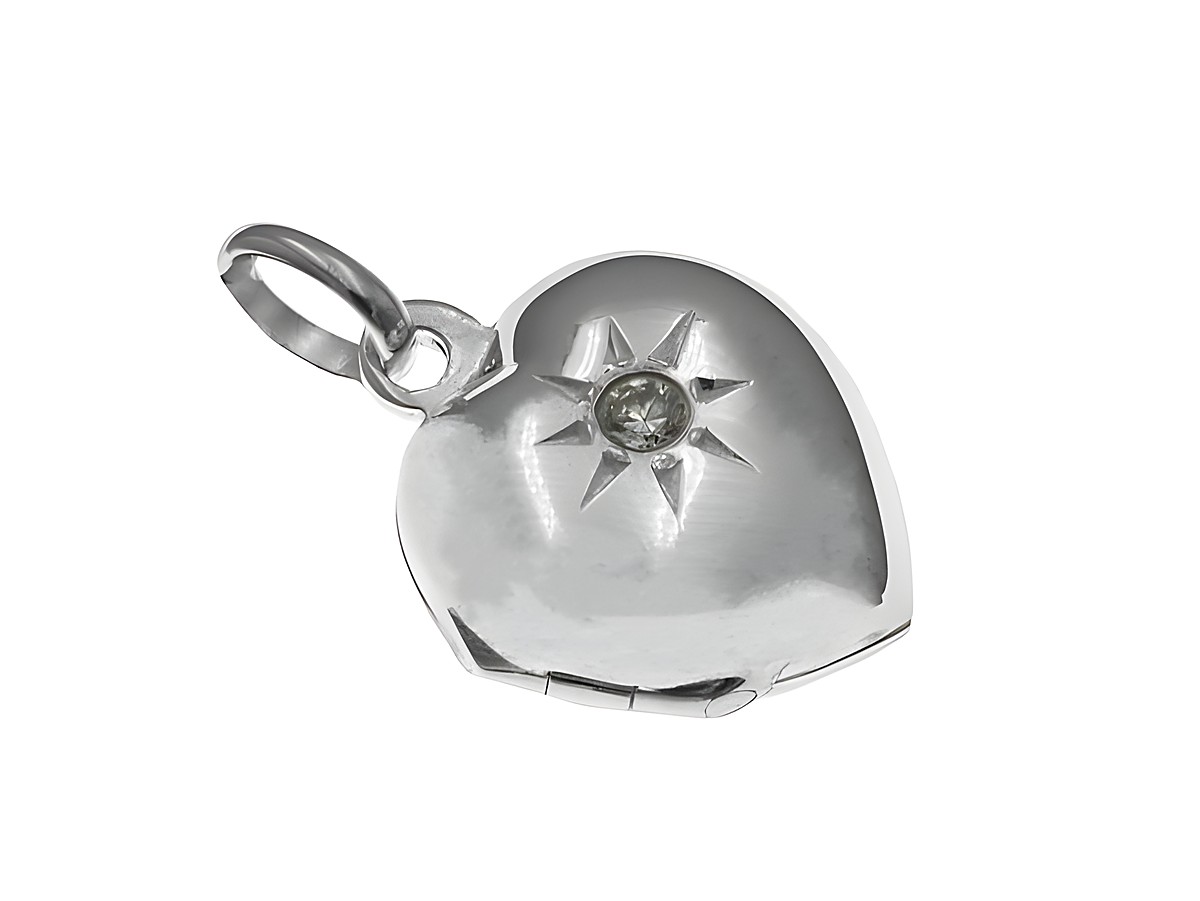 Herz poliert Medaillon aus Sterling Silber mit Zirkonia Stein, Hersteller Juwelier Harnisch, hochwertig verarbeitet, elegantes Design für persönlichen Schmuck.
