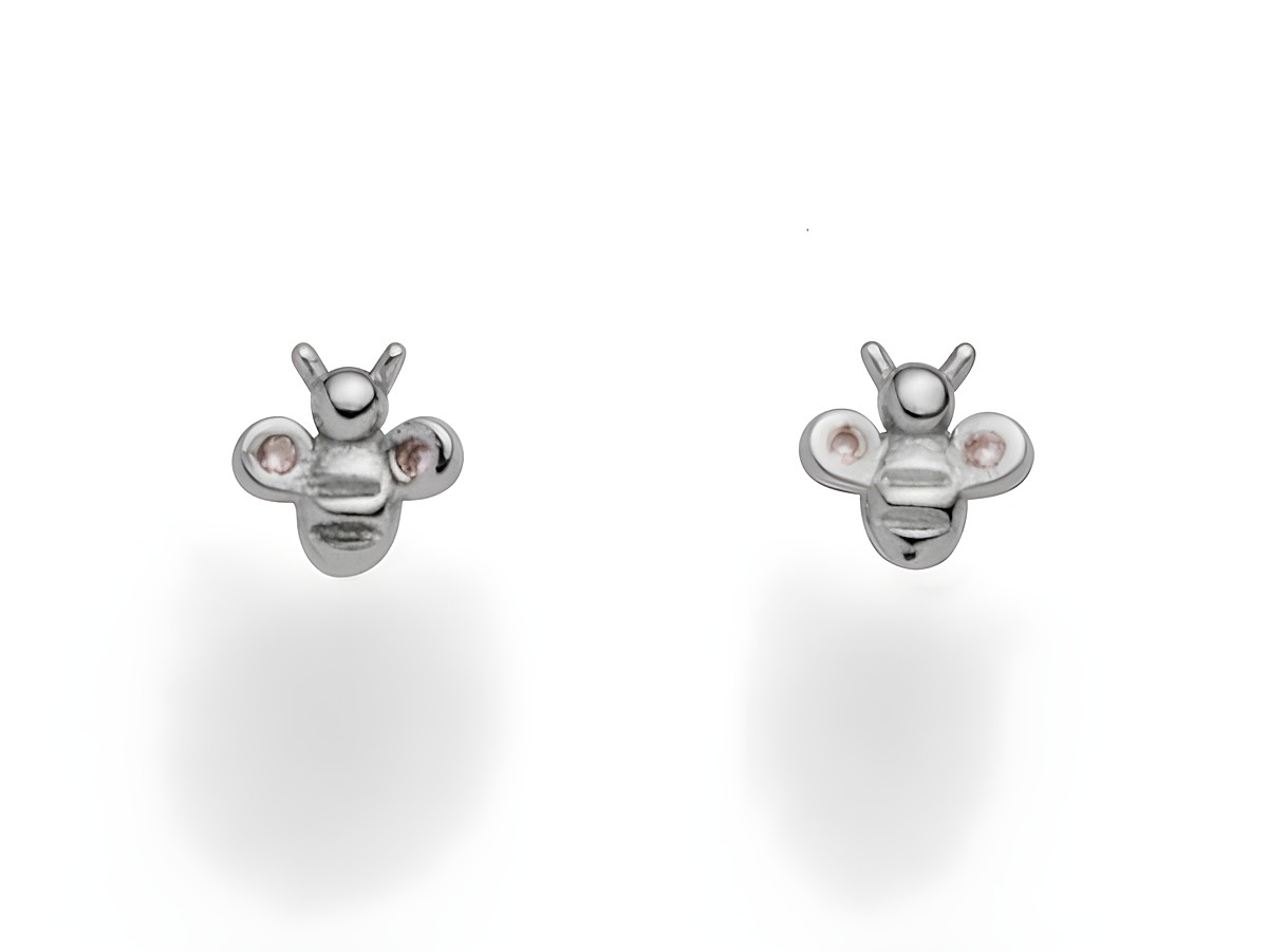 Sterling Silber Ohrringe in Bienenform mit Zirkonia von DUR, eleganter Ohrstecker für einen femininen Look, ideal für jeden Anlass.