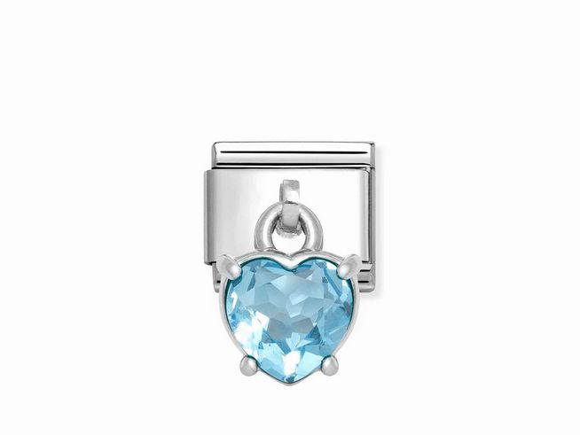 Charms aus Sterling Silber und Edelstahl mit einem hellblauen Zirkonia im Herzdesign, ideal zum personalisieren von Schmuckstücken. Hersteller: Nomination.