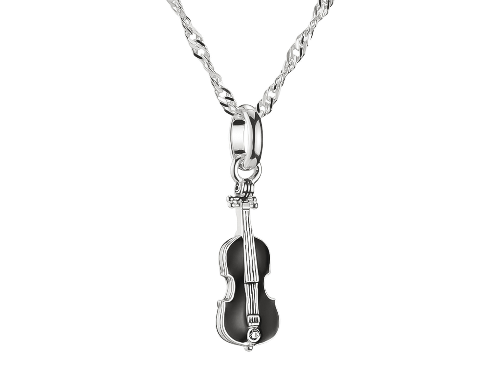 Schöne Thomas Sabo Wednesday Cello Kette aus Silber mit einem eleganten Cellohänger, vielseitig verstellbar von 40 bis 45 cm, ideal für Musikliebhaber und modische Akzente.