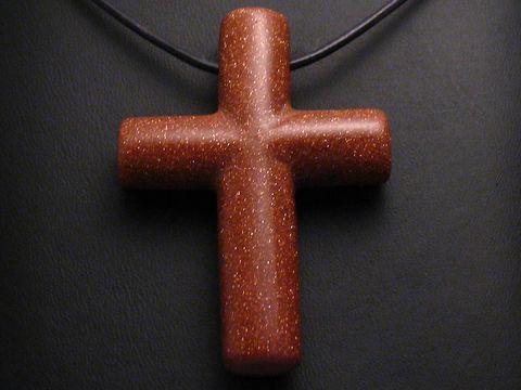 69396-0 Steinkreuz ACHAT in Braun mit Glitzer, inklusive Lederkette, Hersteller Juwelier Harnisch, Anhänger mit Edelsteinen, edles Design für vielseitige Anlässe.