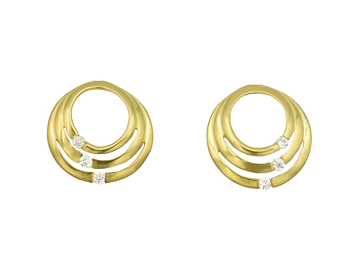 Ohrringe Ohrstecker Kreise aus Sterling Silber mit Gelbgold vergoldet von Juwelier Harnisch, dekoriert mit Zirkonia, elegantes Design für verschiedene Anlässe.