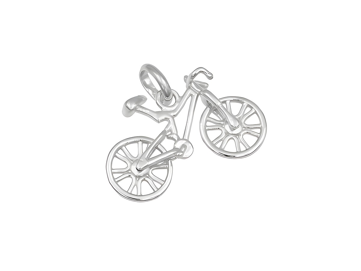 Ein filigraner Anhänger in Form eines Fahrrads aus rhodiniertem Sterling Silber vom Hersteller Juwelier Harnisch, ideal für sportliche Accessoires.