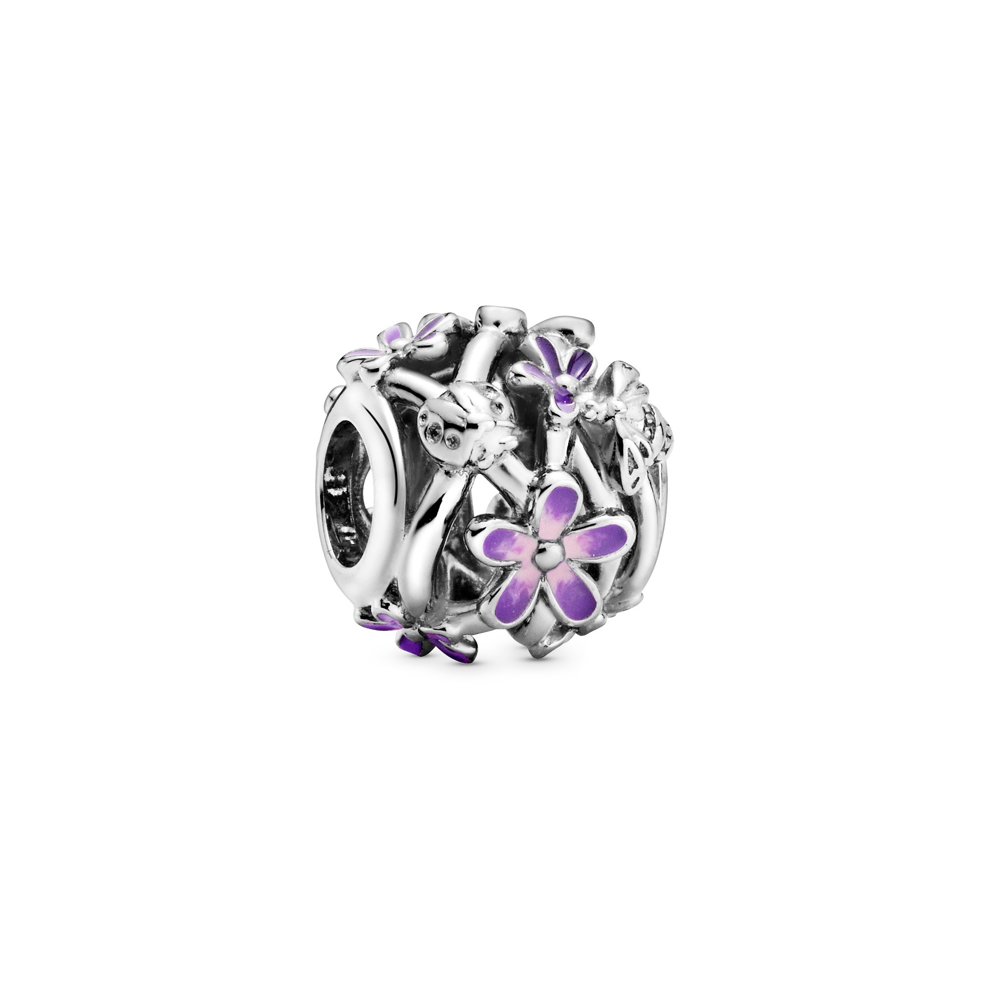 Pandora Charm - Flower Silber Charm mit lila und schattierter rosa Emaille
