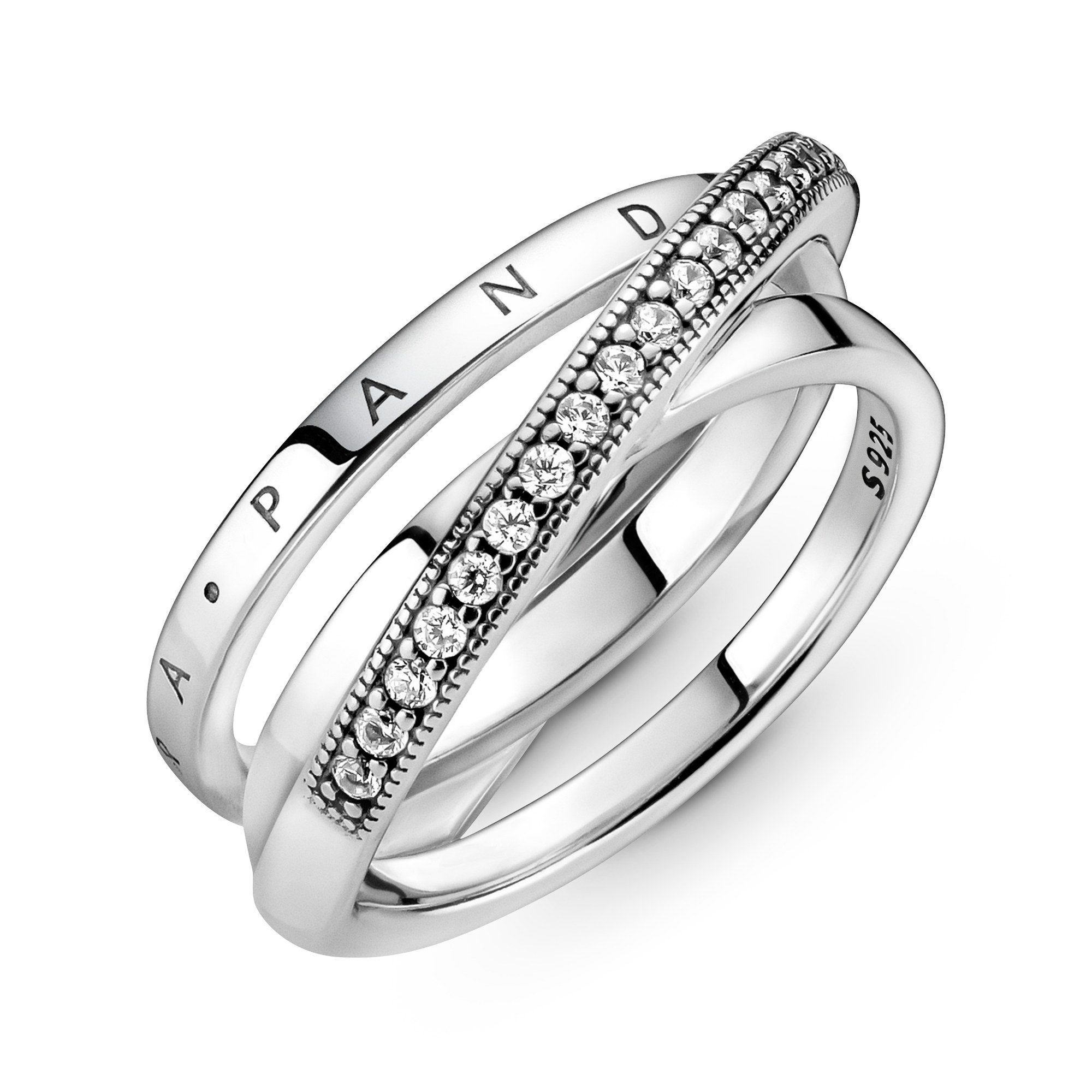 Pandora Silber Crossover Pavé Dreiband Ring - Zirkonia Ansicht 4 – Ansicht 4