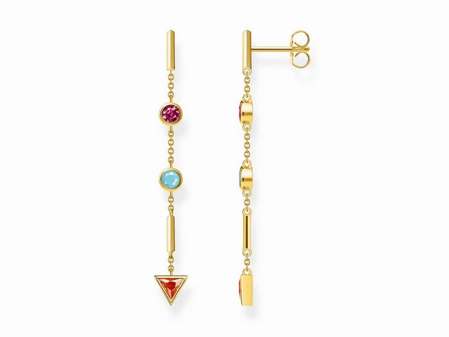 Thomas Sabo Ohrringe H2178-488-7 aus Sterling Silber, vergoldet in Gelbgold, mit Glas-Keramik Stein, synthetischem Korund und Zirkonia, elegantes Design mit Schmuckelementen.