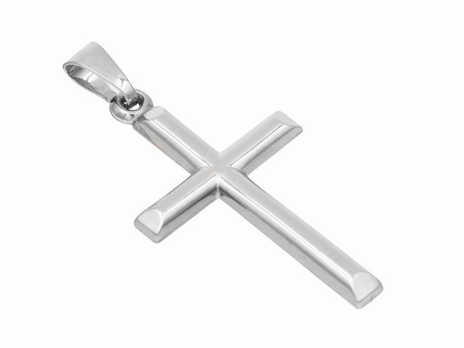 Anhänger Kreuz aus 585 Weißgold, poliert und klassisch, Hersteller Juwelier Harnisch, elegant gestaltetes Schmuckstück mit einem modernen, minimalistischen Design.