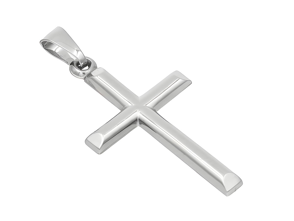 Anhänger Kreuz aus 585 Weißgold, poliert und klassisch, Hersteller Juwelier Harnisch, elegant gestaltetes Schmuckstück mit einem modernen, minimalistischen Design.