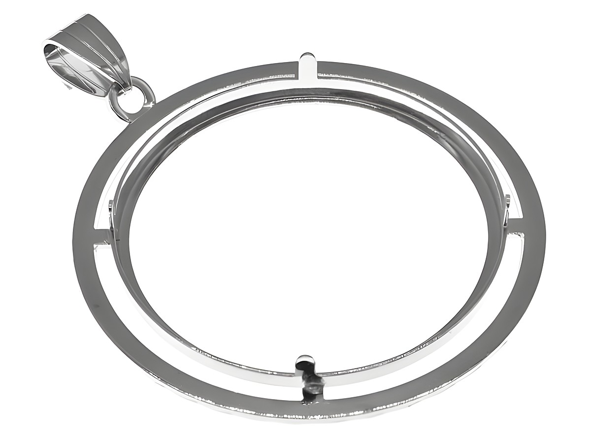 Münzfassung Anhänger aus diamantiertem 925 Sterling Silber rhodiniert, geeignet für Münzen mit einem Durchmesser von bis zu 33 mm, Hersteller Juwelier Harnisch. – Ansicht 3
