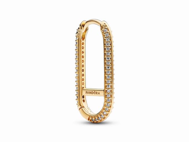 Ohrring von Pandora in Gelbgold Vergoldung mit erweitertem Pavé Link Design, besetzt mit funkelnden Zirkonia-Steinen, elegantes Schmuckstück für stilvolle Akzente.