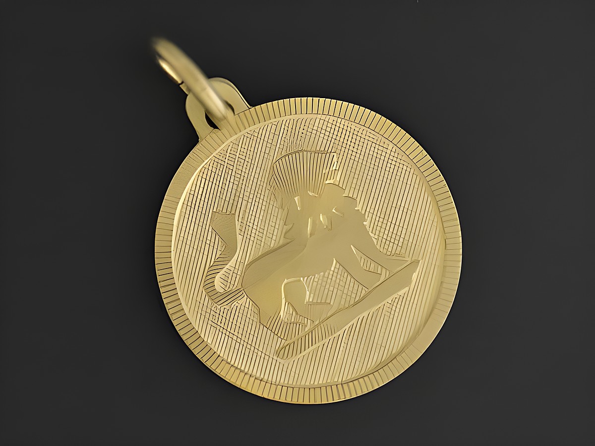 Sternzeichen Anhänger Gold 333 Löwe rund, Hersteller Juwelier Harnisch, zeigt das Motiv eines Löwen in eleganter, detailreicher Ausführung auf einem strukturierten Hintergrund.